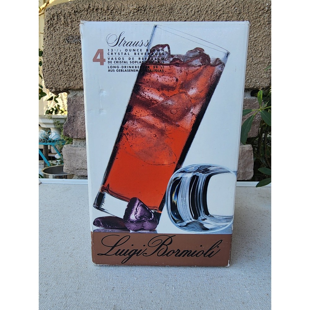 Luigi Bormioli Strauss 13.5 oz Crystal Highball Glasses Set of 4  w/ Box
